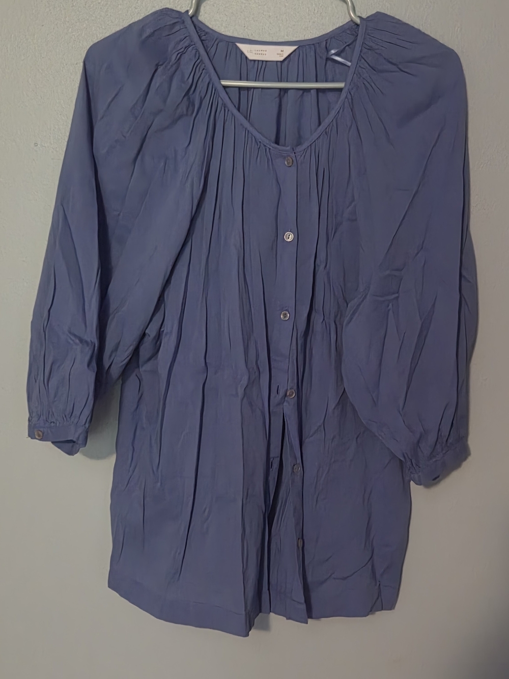 LC Lauren Conrad Slate Blue Button-Down Peasant Blouse